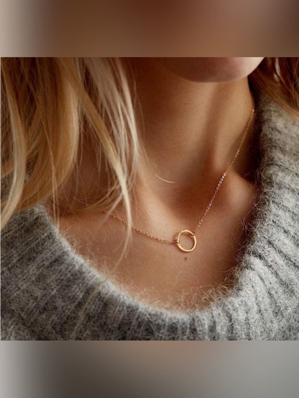 14k Gold Plated Circle Chain Textured Necklace